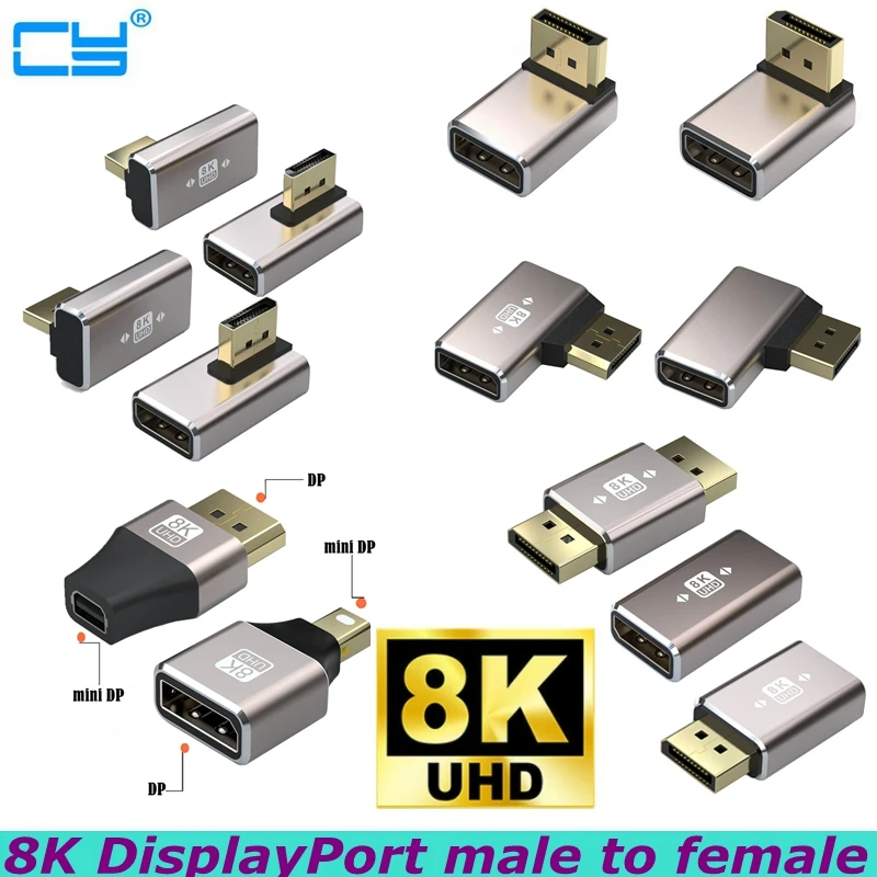 Mini DP 8K DisplayPort 1.4 Adapter DP Male to Female Extender Alloy Shell Female to Female Extension Connector Converter