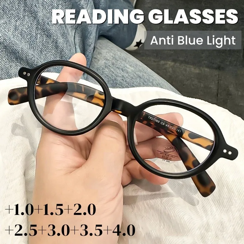 Retro-Computerbrille mit ovalem Rahmen, Anti-Blaulicht, ultraleichte Anti-Ermüdungsbrille, erhältlich in +100 ~ +400 Unisex