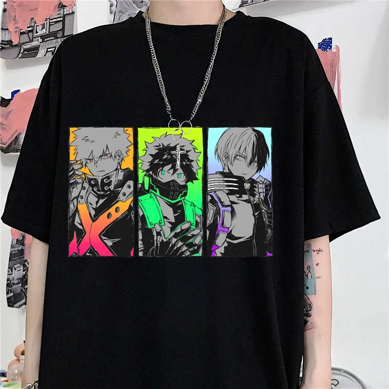 

New Deku Bakugou Katsuki Todoroki Shoto Graphic Print Cool T-Shirt Crew Neck Loose Short Sleeve Tops