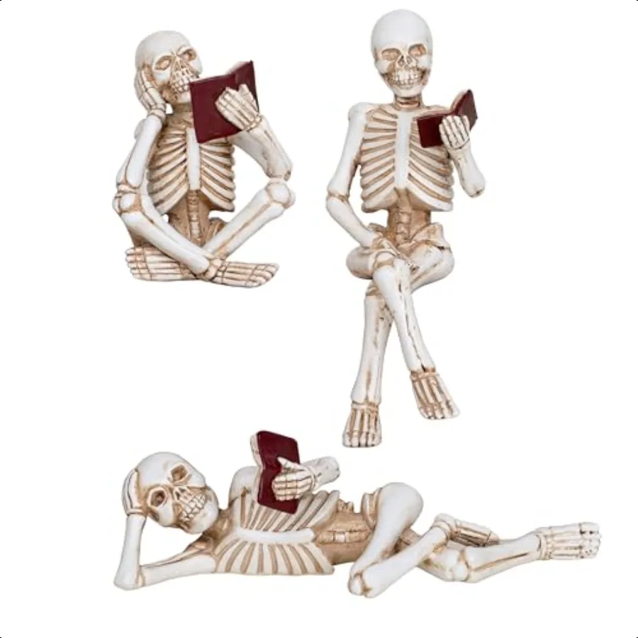

3 Piece Halloween Figurine Skeleton Statue Halloween Decor Halloween Decorations Indoor Reading Skull Figurines Home Decor for