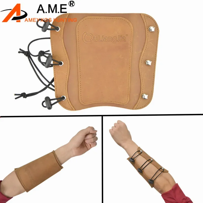

1pc Archery Cowhide Arm Guard Adjustable Left and Right Arm Protection for Traditional Hunting Longbow Recurve Bow Shooting