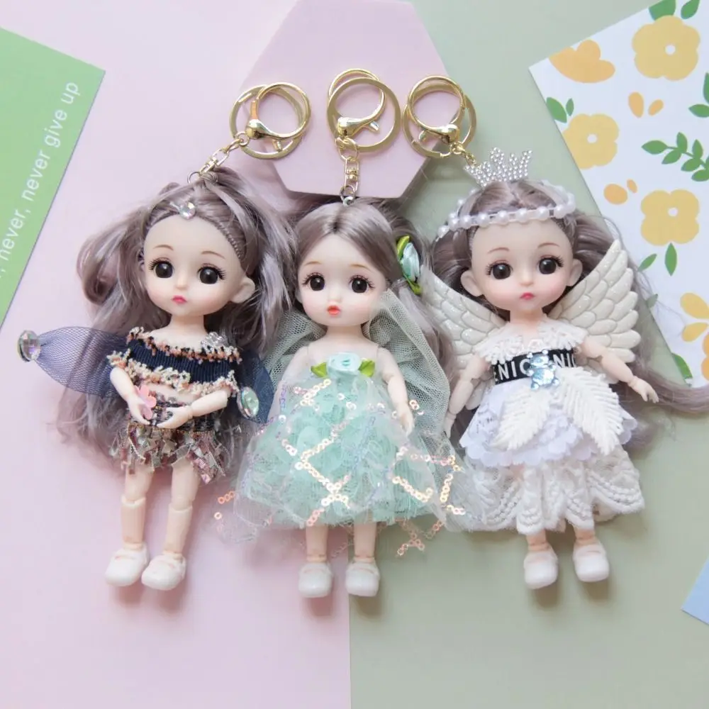 Cartoon Princess Doll Pendant Keychain 13 Movable Joints Toy Bag Keyring Kawali Creative Hanging Backpack Ornament Girls Gift