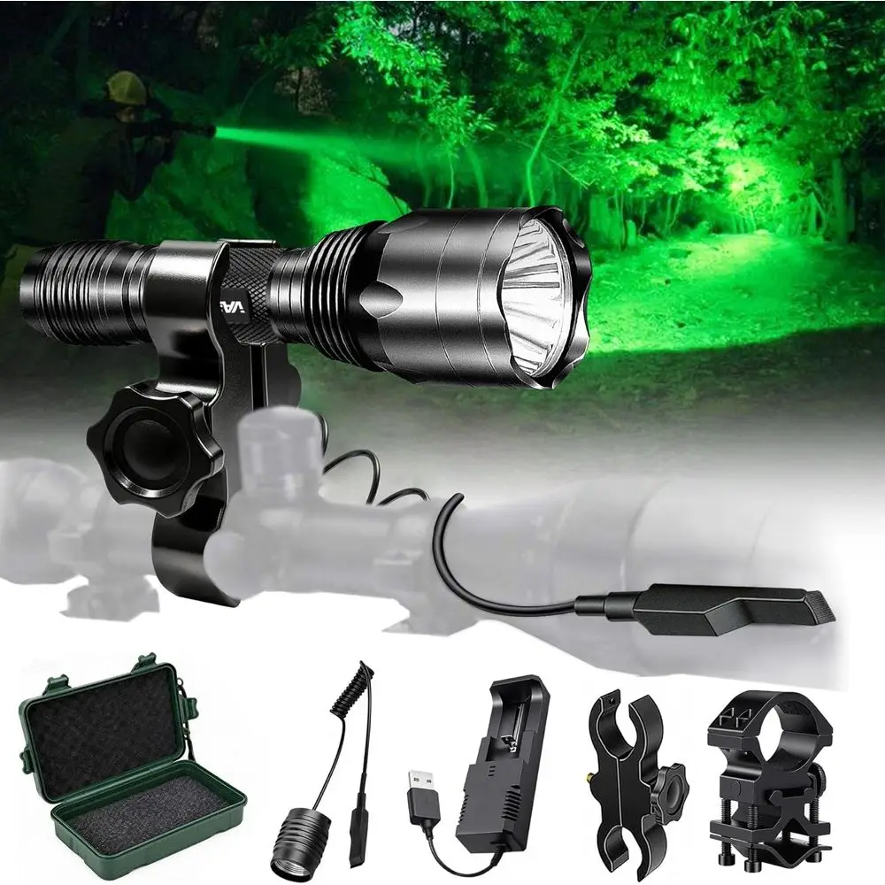 

VASTIRE 350 Yard LED Green lashlight Kit - Predator Long Range Night Hunting Light - Dual Prure Switch - Barrel Mounts (1 Rail,