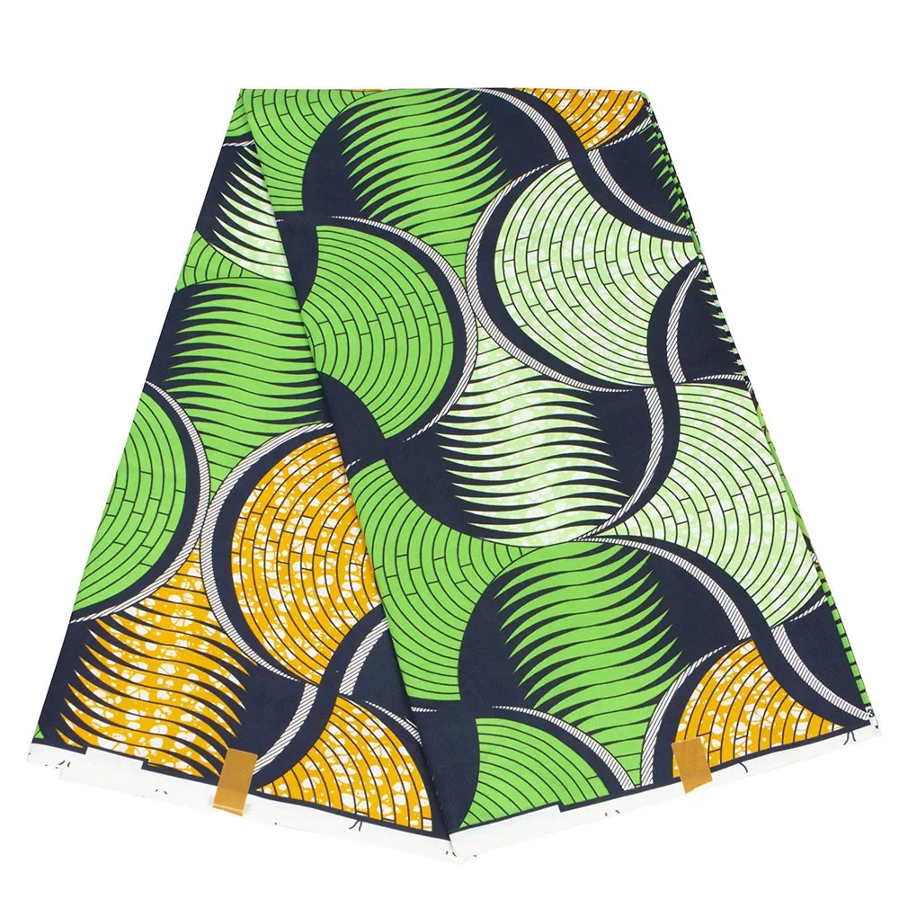 Tecido impresso africano para costura, Material de poliéster para mulheres vestido, pano, brincos, vestidos, vestidos verdes, 6 jardas por lote