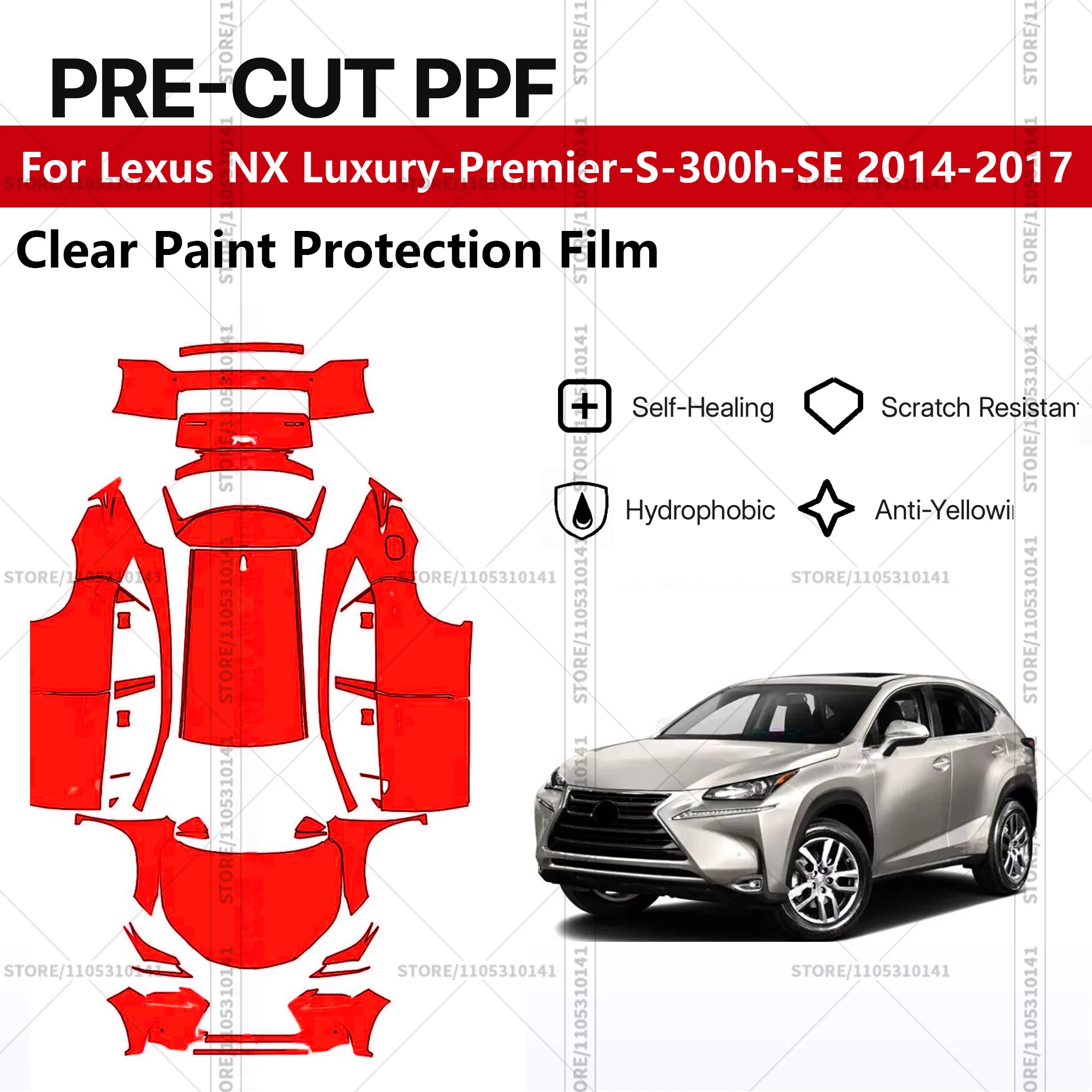 For Lexus NX Luxury-Premier-S-300h-SE 2014-2017 Pre-Cut Paint Protection Film PPF Transparent Car Film Automotive PPF