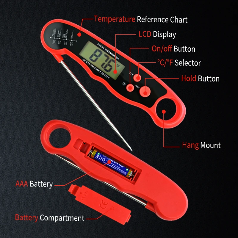 Instant Read Digital Food Thermometer Kitchen Tool with Backlight Hold Function for Cooking Baking Meat Easy to Use Cooking Kit