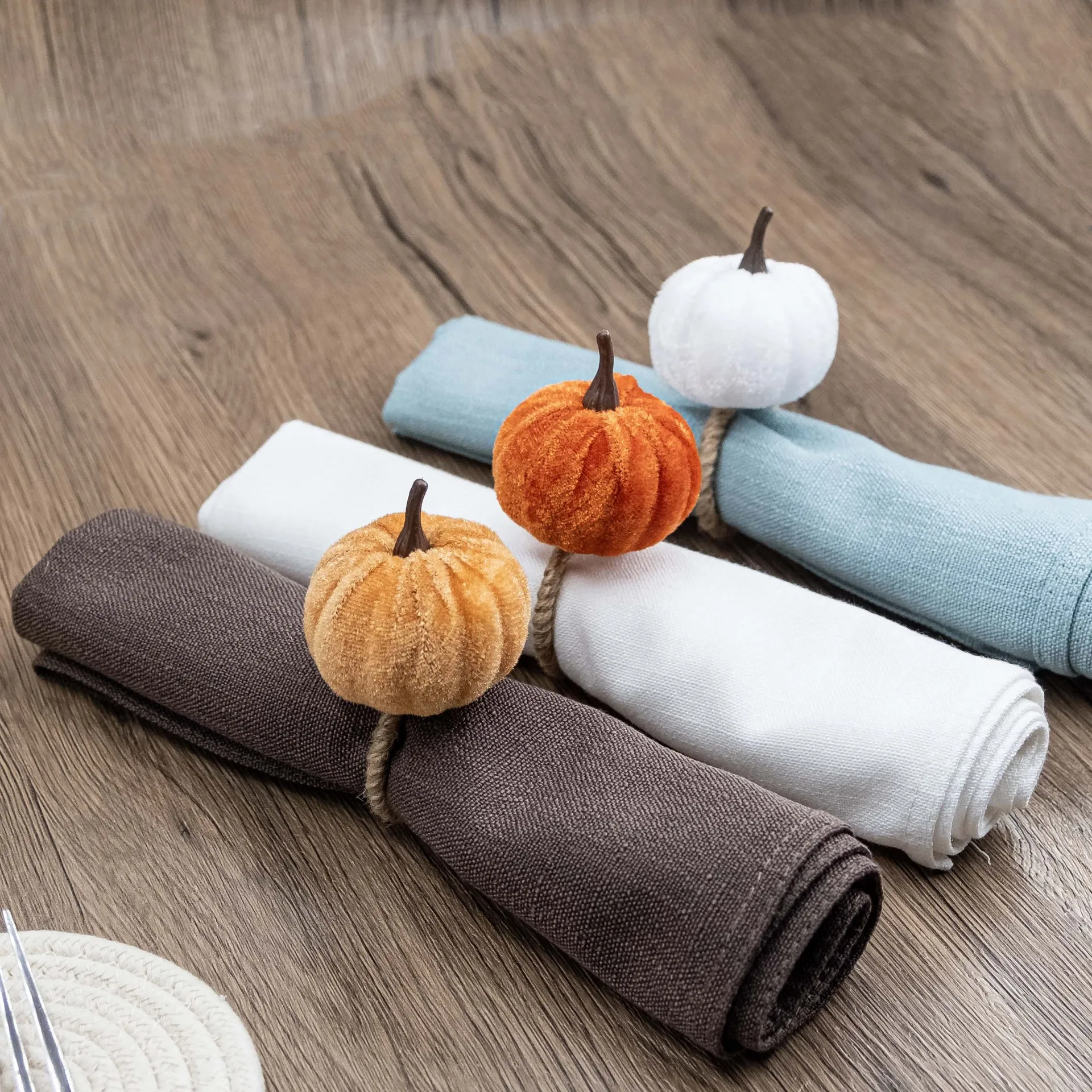 Thanksgiving Velvet Napkin Ring Creative Simulation Pumpkin Napkin Buckle for Hotel Table Setup