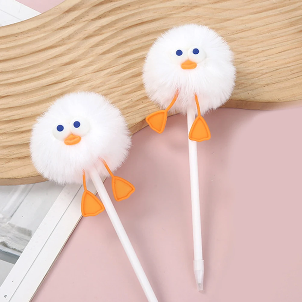 

3 Pcs Duck Hair Ball Pen Elegant Writing Fun Pens for Girls Creative Ballpoint Round Beads Decorative Kids Fuzzy White Office