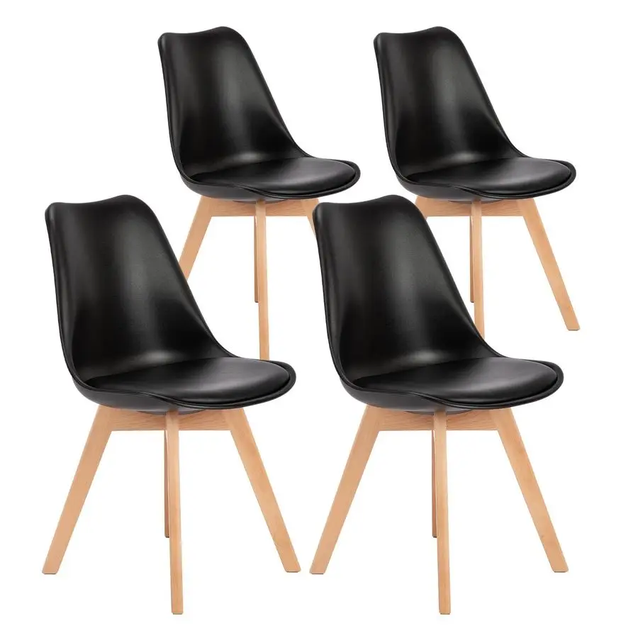 

Set of 4 Dining Kitchen MidCentury Modern Chairs with Wood Legs and PU Leather Cushion for Living Room Bedroom Outdoor Lounge, B
