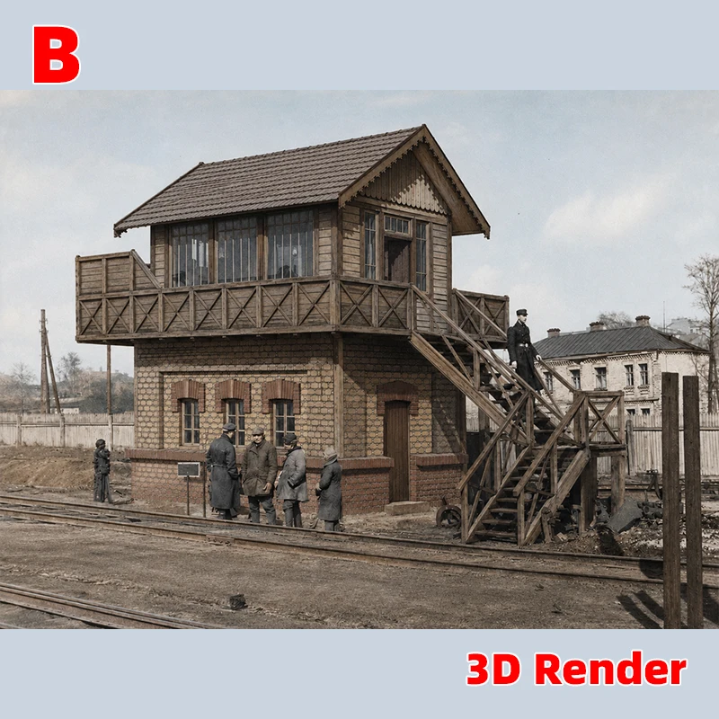 1/35 Modellbausatz Miniatur-Diorama Architektonisches Gebäude Hausmodell Eisenbahn unbemalt 19. Jahrhundert Bahnhof Wartehalle DIY – Detail 9