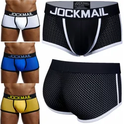 JOCKMAIL Mesh Boxer Briefs Wide Waistband Trunks Sexy Ice Silk Men's Underwear Seamless male underpants low waist sports shorts