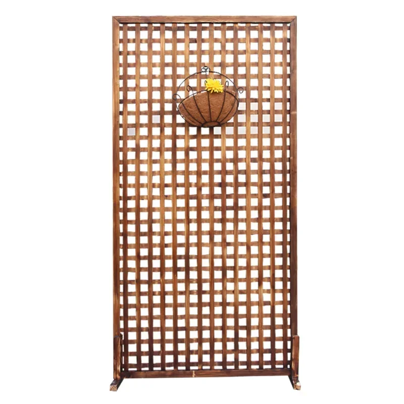 Anticorrosive wood partition, outdoor courtyard, carbonized wood grid fence, screen, balcony, flower wall shelf, outdoor fence