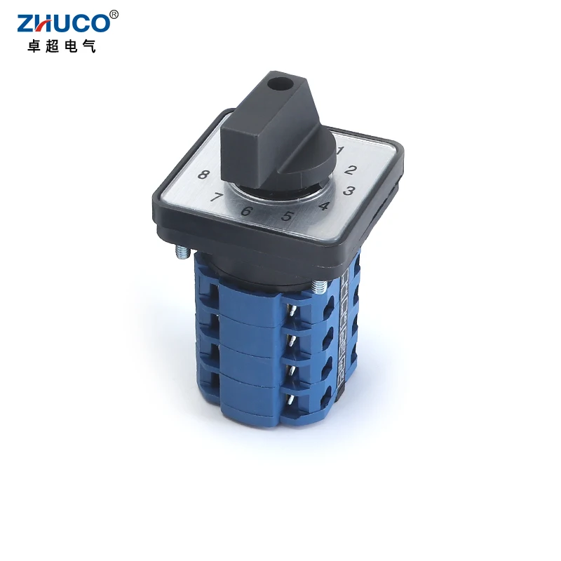 ZHUCO SZW26/LW26-20 4 Poles 16 Screw Terminals 20A 660V 64X64/48X48 mm Panel Power Knob Selection Cam Rotary Changeover Switch