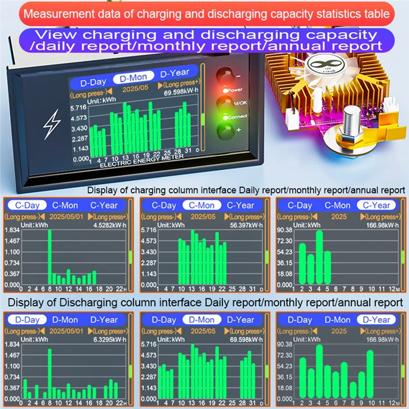 

A73E-DC0-420V 600A/420V Digital Lithium Battery Capacity Tester Wifi Tuya Smart DC Display Voltage Coulomb Meter