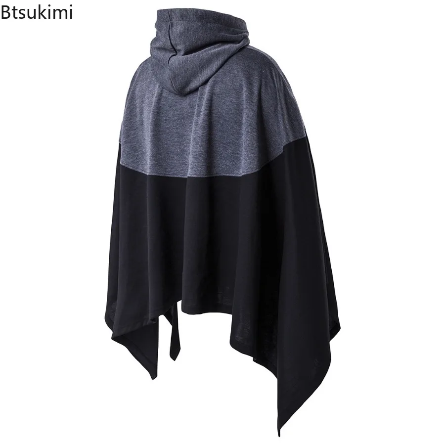 2024 Spring Autumn Men's Casual Hoodies Cloak Coats Trend Loose Oversized Hooded Cloak Colorblock Pullover Tops Streetwear Coats