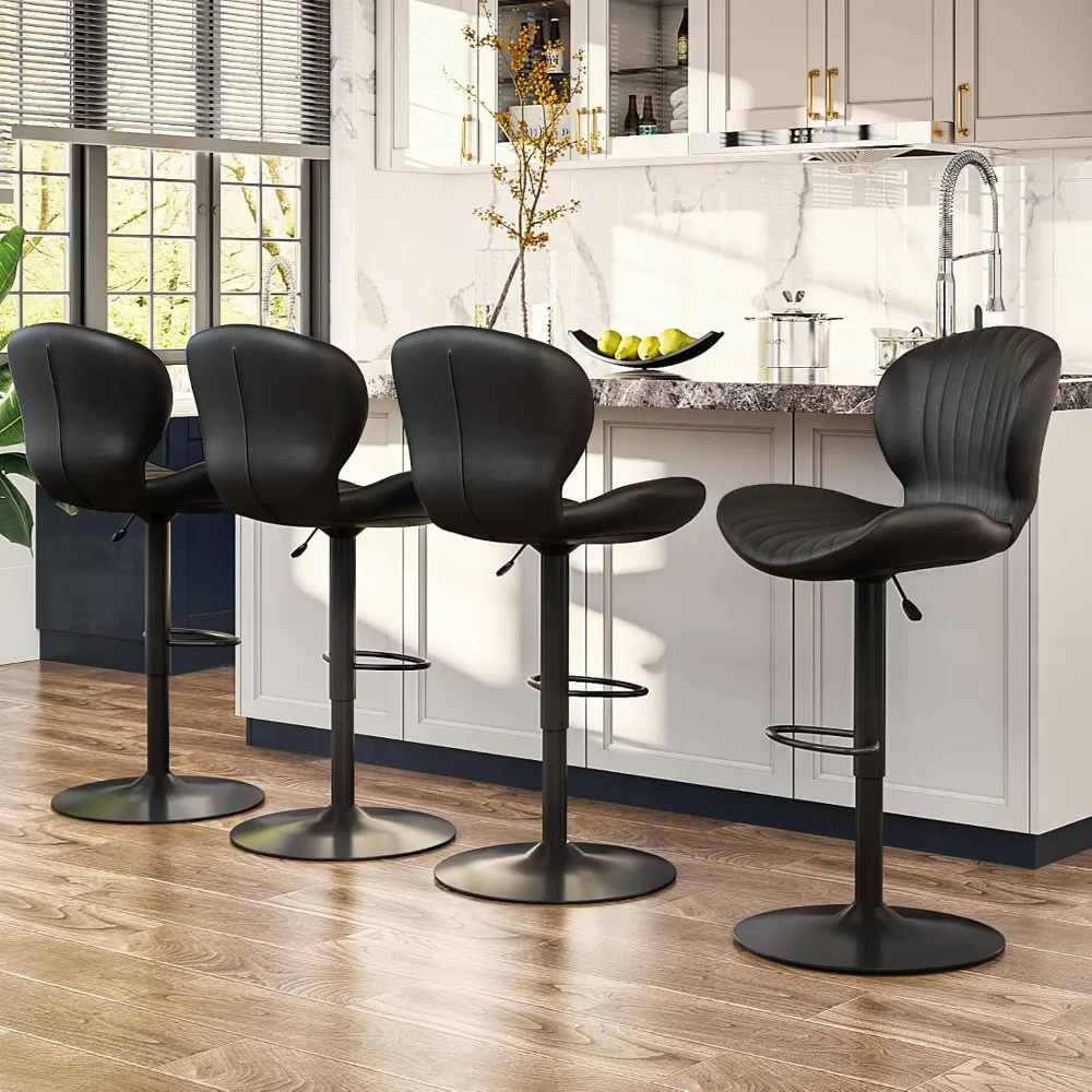 Modern Adjustable Swivel Bar Stools Set of 4，Hydraulic Faux Leather Counter Height Barstool with Ergonomic Backrest，Customized