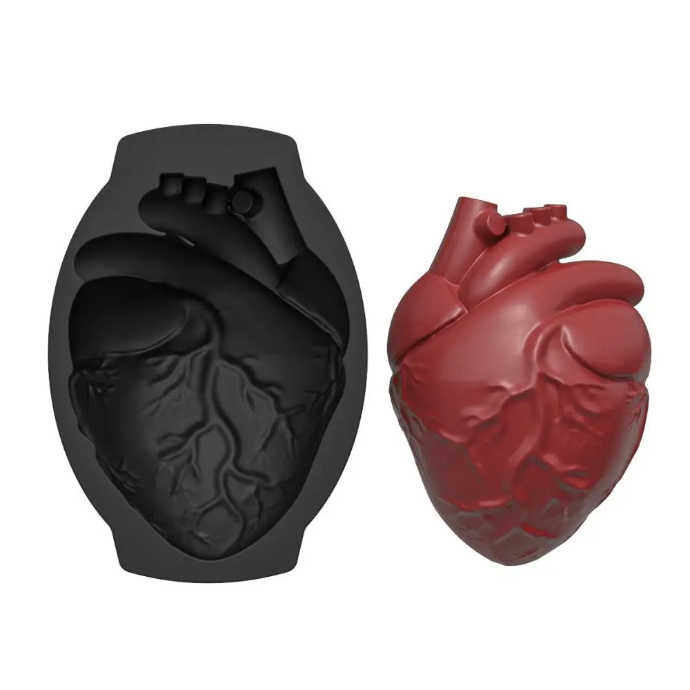 Silicone Heart Mold Human Brain Cake Mold Large Volume with Support Base Thicken Organs Mould Halloween Candy Chocolate Pudding