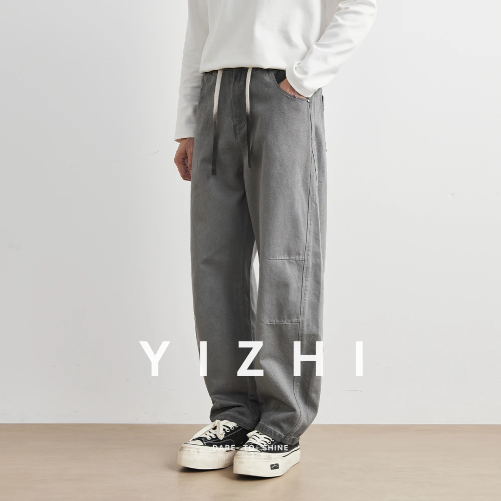 100% Cotton Fashion Men's Casual Trousers Autumn New Elastic Waist Design Straight Leg Wide Leg Pants Men's Pants Clothing