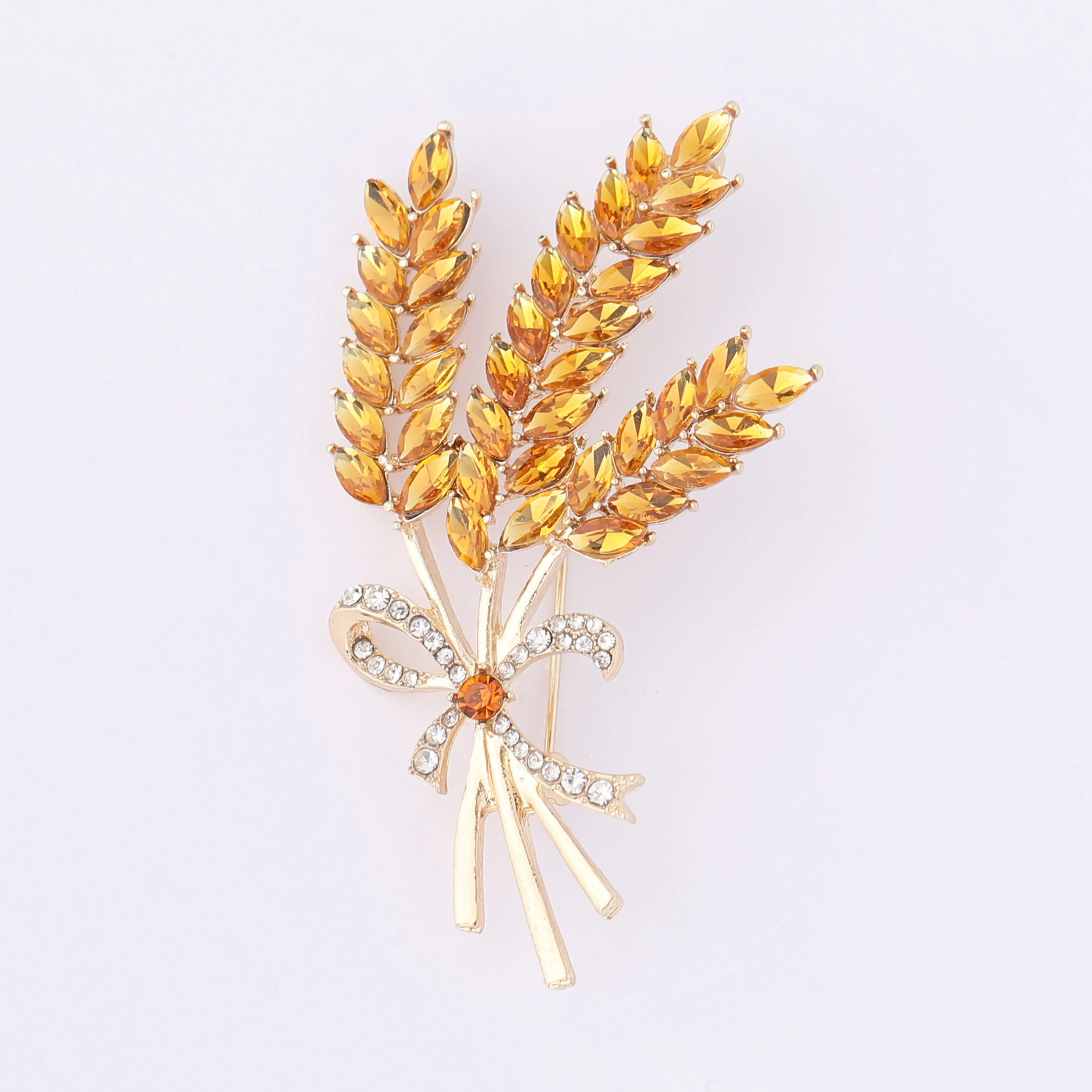 Fashion Women Jewelry Accessories Wholesale Three Head Wheat Brooch Ukraine Badge Shiny Rhinestone Lapel Pin For Luxury Clothing