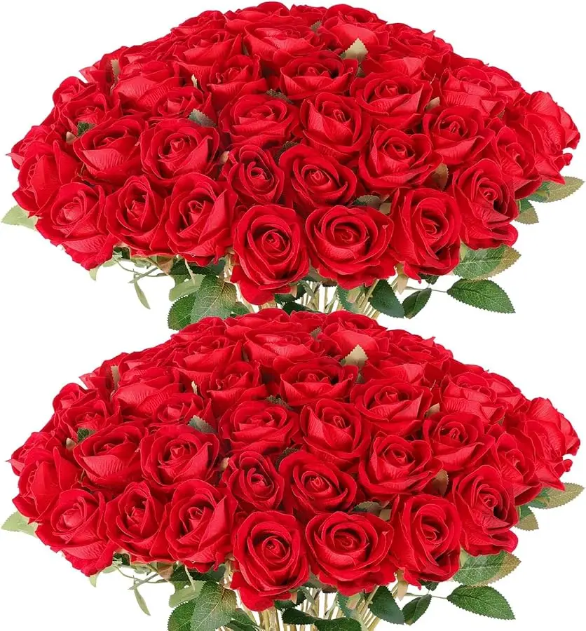 

60 Pcs Artificial Roses Bulk Velvet Silk Roses Red Rose Flowers for Wedding Centerpieces Bridal Bouquet Mohter's Day Valentine's