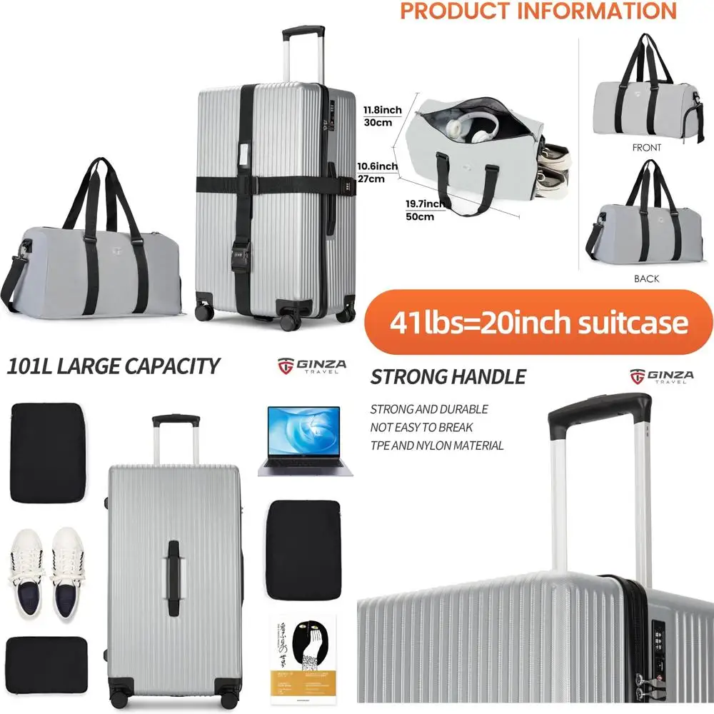 

Легкий 28-дюймовый чемодан на колесиках с дорожной сумкой и ремешком, устойчивый к царапинам текстурированный материал ПК