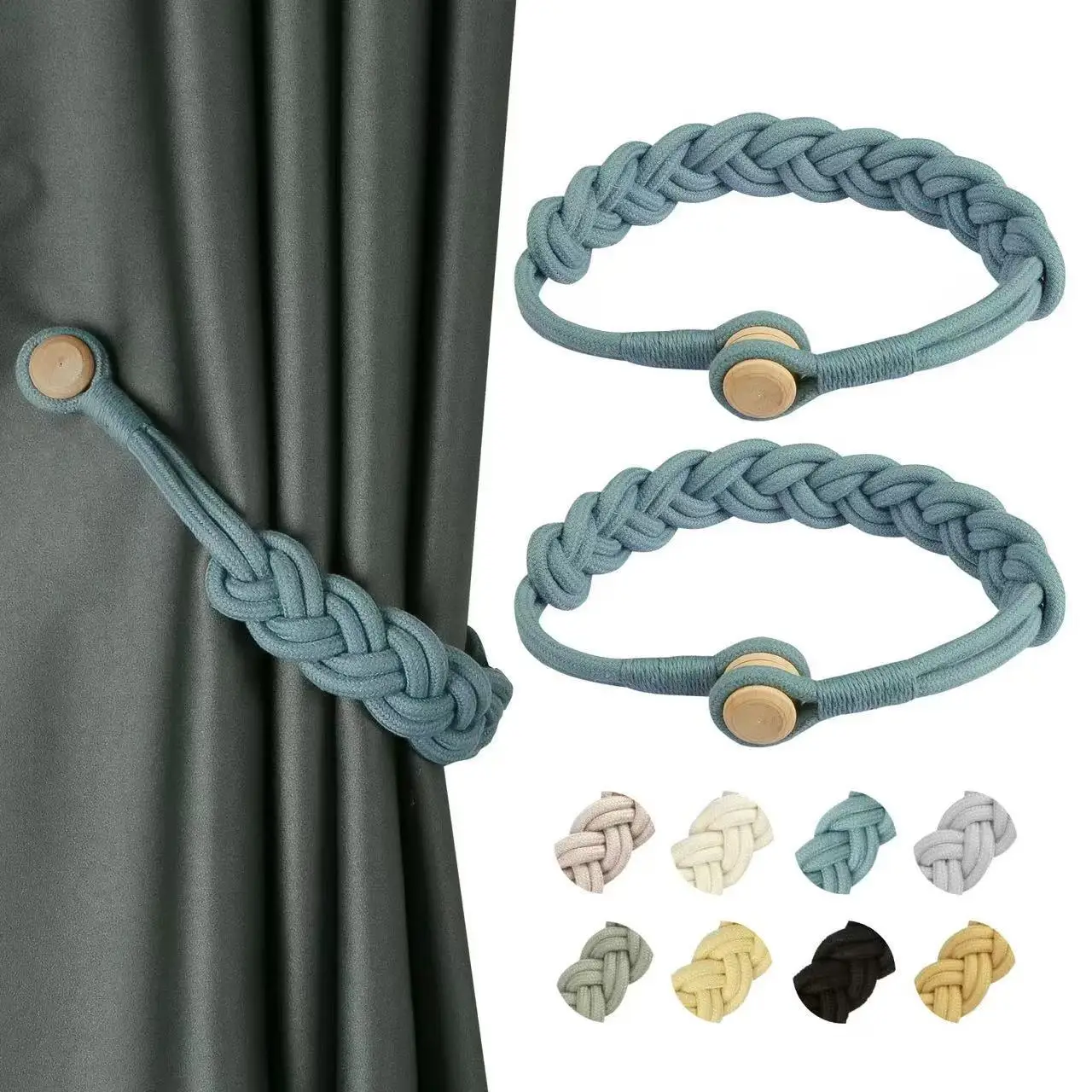 2pcs exquisite hand woven curtain buckles, elegant solid color magnetic curtain ties, suitable for curtain