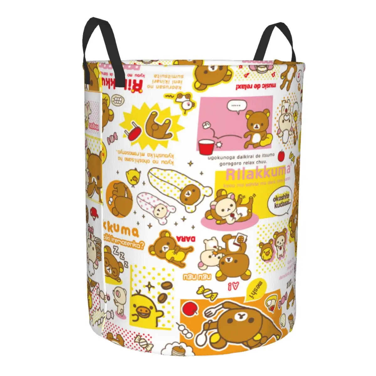 Custom Kawaii Rilakkuma Bear Collage Laundry Basket Collapsible Baby Hamper for Nursery Toys Organizer Storage Bins