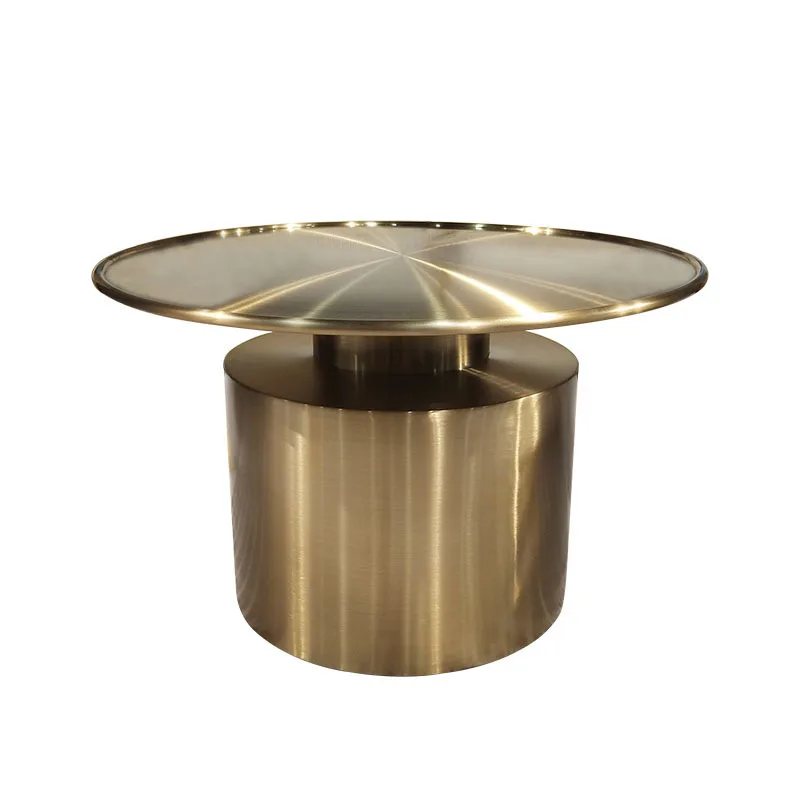 

Nordic stainless steel round edge table light luxury minimalist living room sofa corner table brushed brass small coffee table