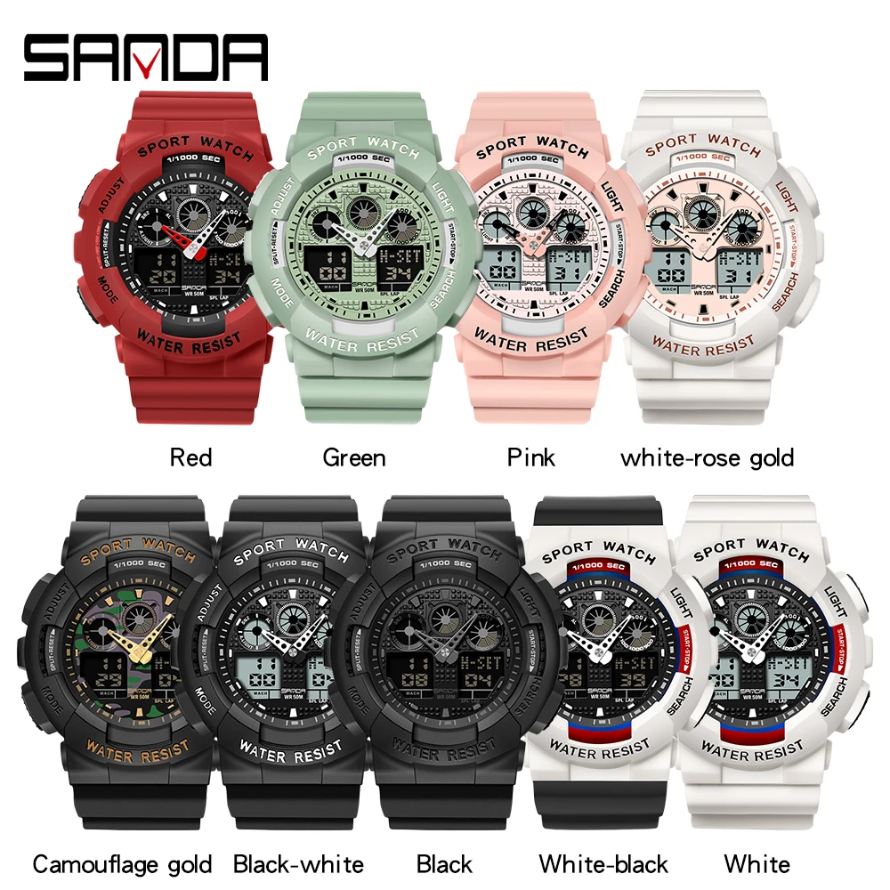 2022 New Sanda Top Brand Men Outdoor Sports Electronic Man Military Watches Ms Waterproof Alarm Dual Display Wristwatch Relogio