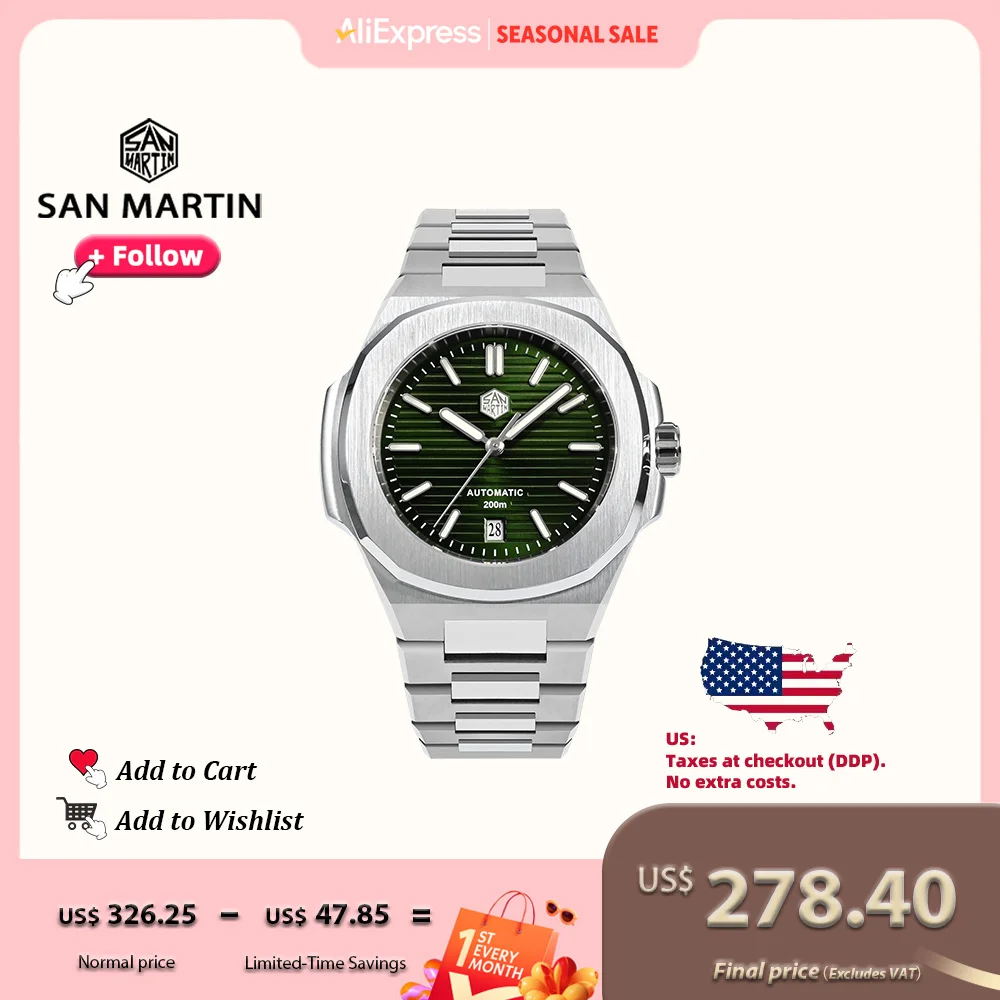 

San Martin 43mm Luxury Business Men Watch Stainless Steel PT5000 Automatic Mechanical Watches Sapphire Waterproof 200m SN0075