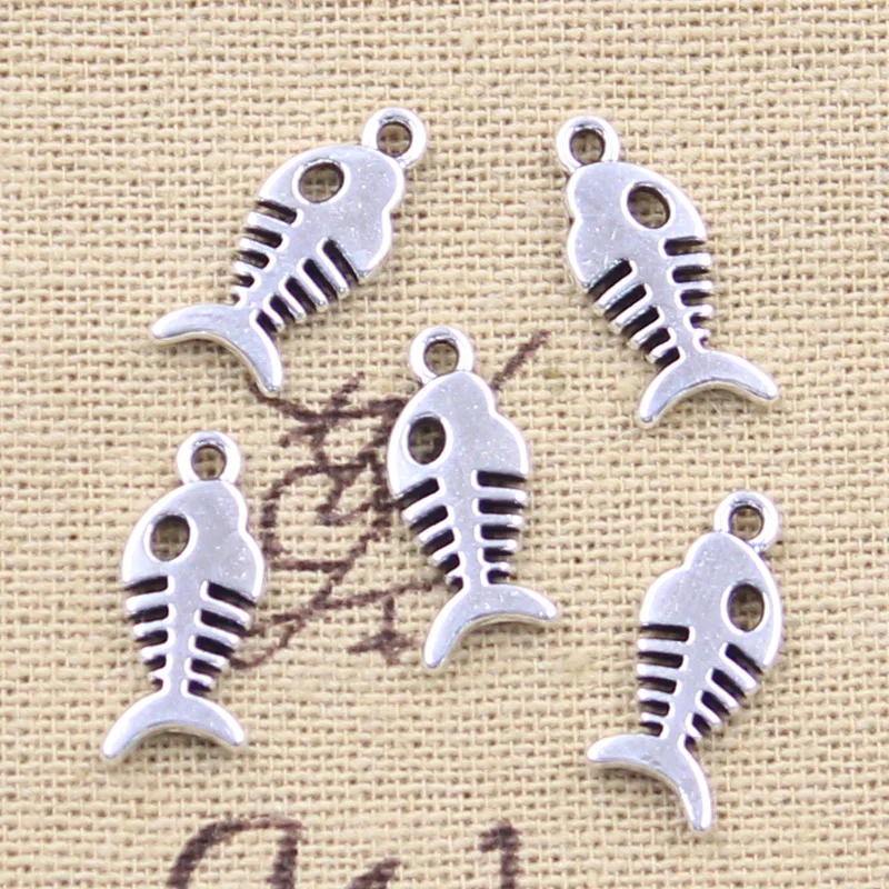 30pcs Charms Fish Bone 18x7mm Antique Silver Color Pendants Making DIY Handmade Tibetan Finding Jewelry