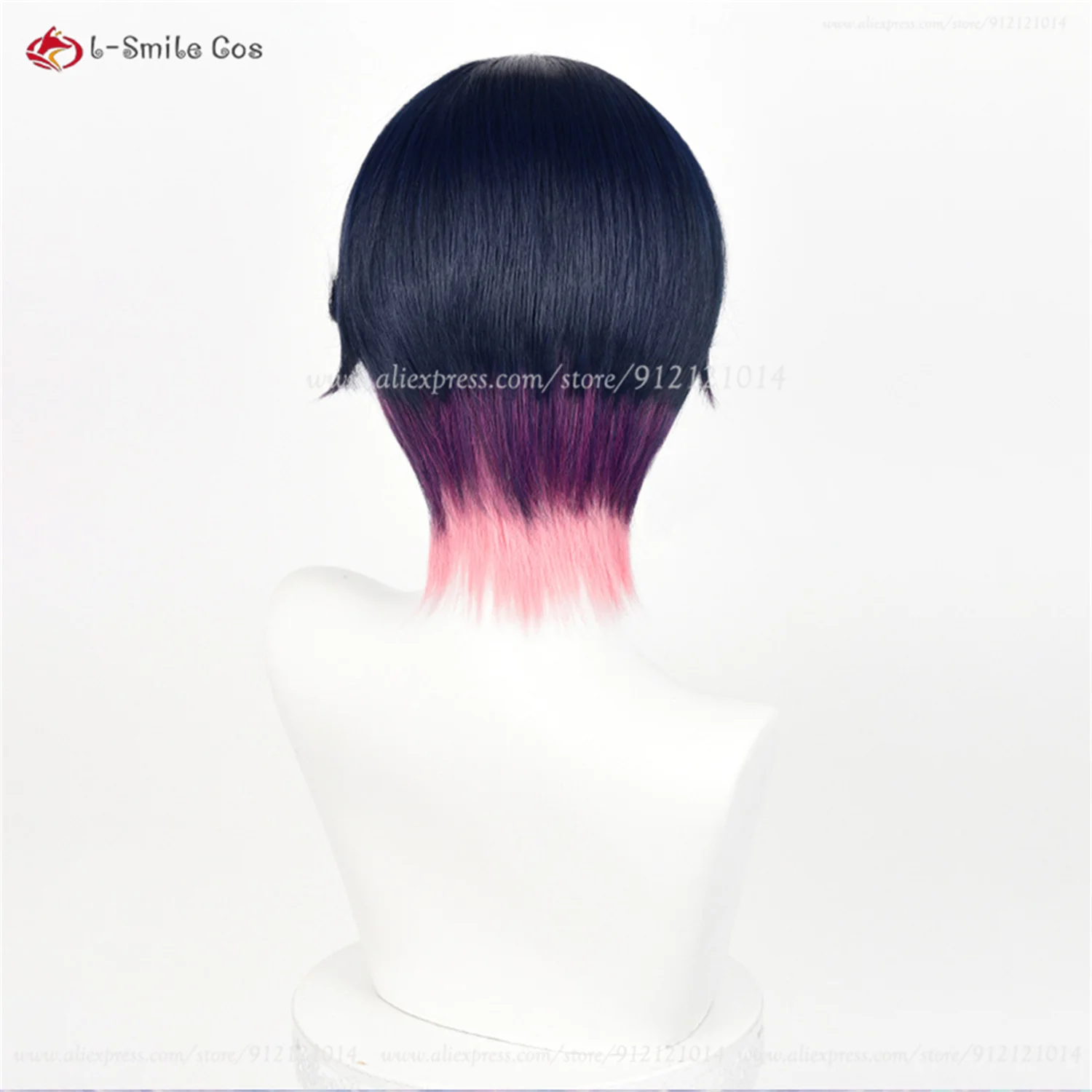 Clove Cosplay Wig 30cm Blue Black Pink Mix Anime Wigs Heat Resistant Synthetic Hair Halloween Party Women Wigs + Wig Cap