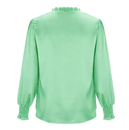 

Spring New Women's Elegant Solid Round Neck Long Sleeve Satin Shirt Temperament Commuting Blouses Top for Women