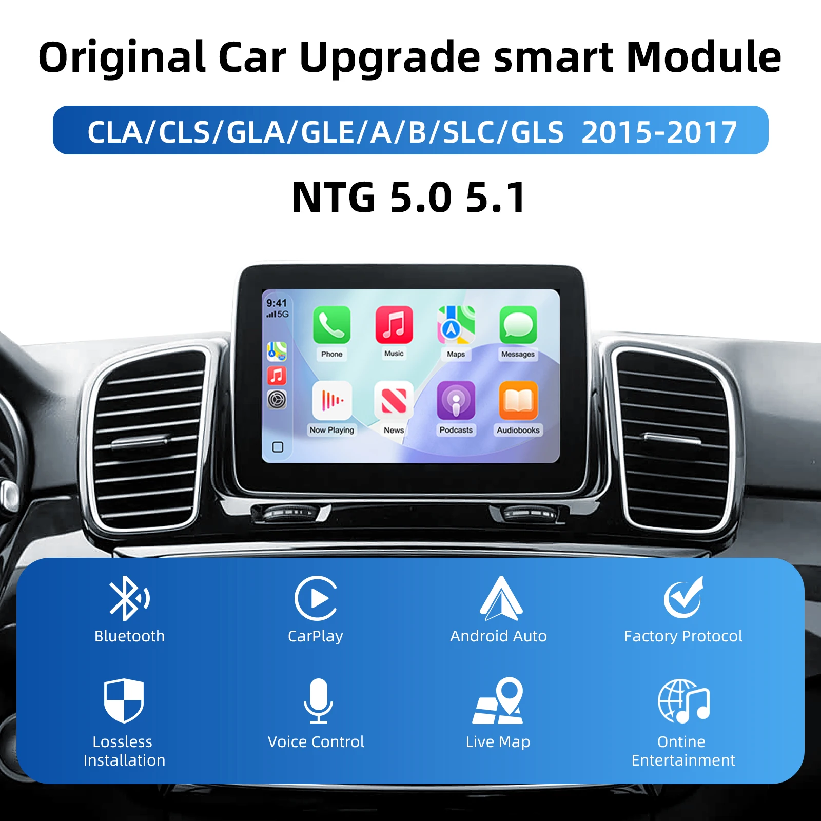 اللاسلكية CarPlay أندرويد السيارات التحديثية عدة فك صندوق CarPlay واجهة لمرسيدس بنز NTG 5.0 5.1 نظام القيادة 2014-2017