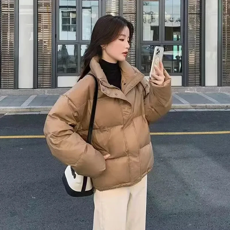 Gidyq Korean Women Cropped Parkas Fashion Streetwear Thick Warm Puffty Jacket Winter Casual Female All Match Loose Down Coat New