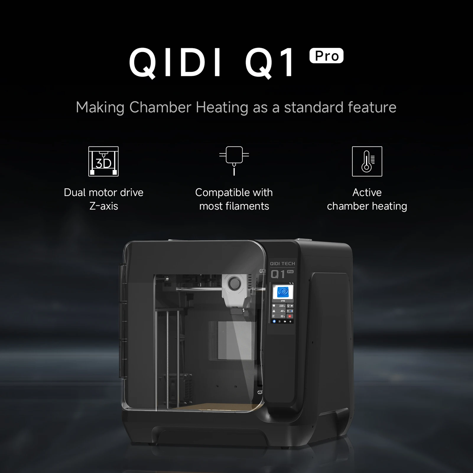 QIDI Q1 Pro 3D Printer with Camera 600mm/s Fully Auto Leveling 60℃ Chamber Heat CoreXY Structure Printing Size 9.65