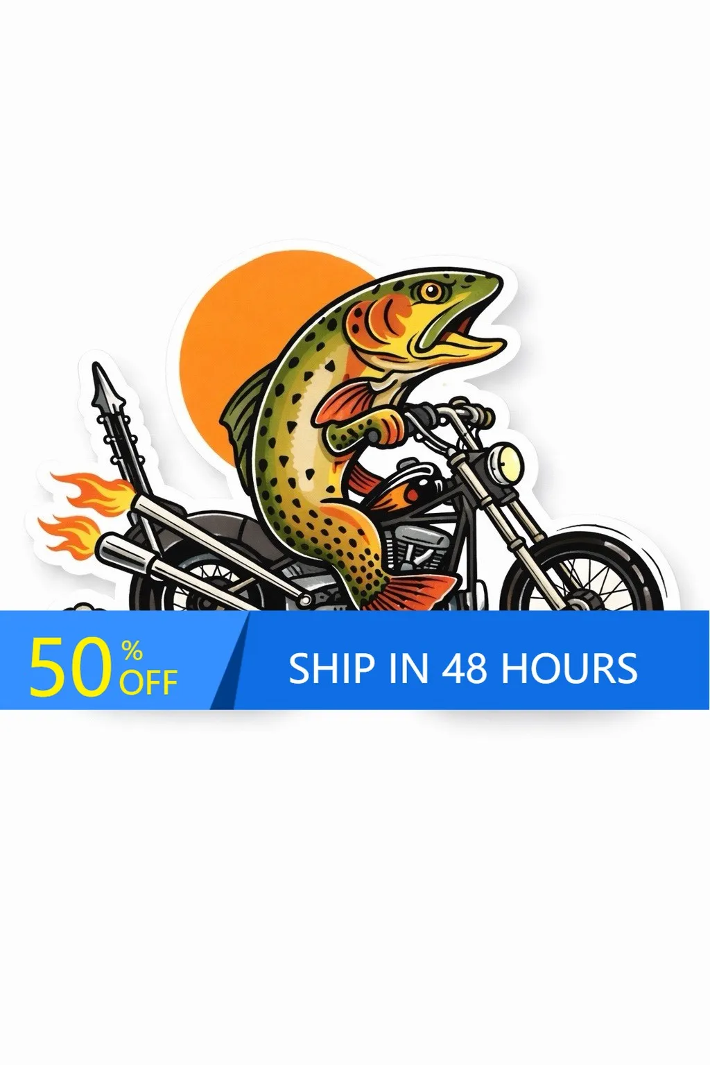 

Trout motorcycle chopper ride Trendy Truck Bumper Laptop Boat Accessory Retro Funny Vintage