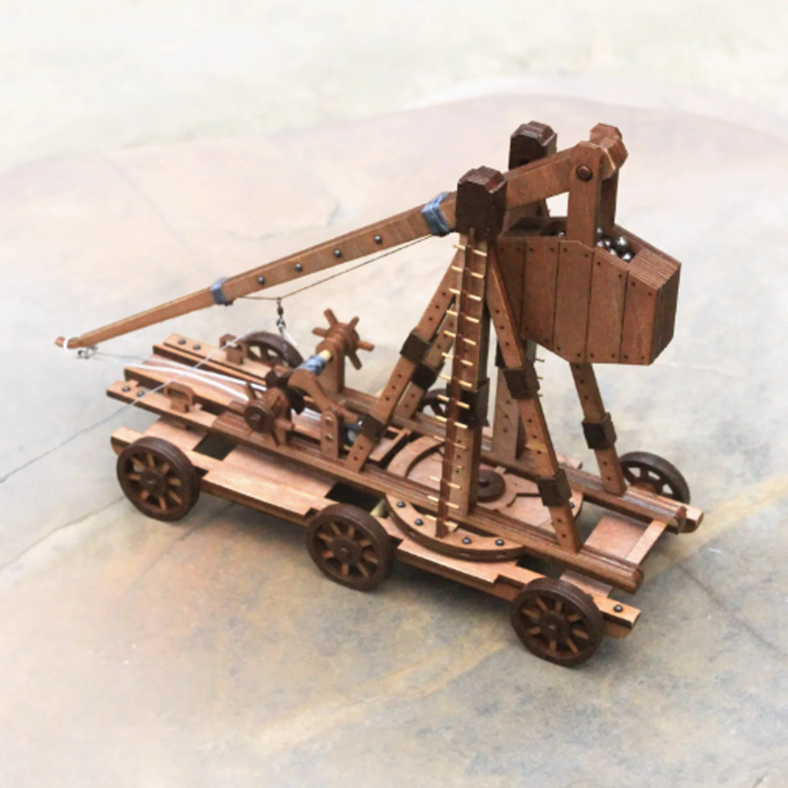 DIY تجميع الألغاز الخشبية ثلاثية الأبعاد للبالغين Trebuchet Science Building Kit نموذج المنجنيق هدايا عيد الميلاد