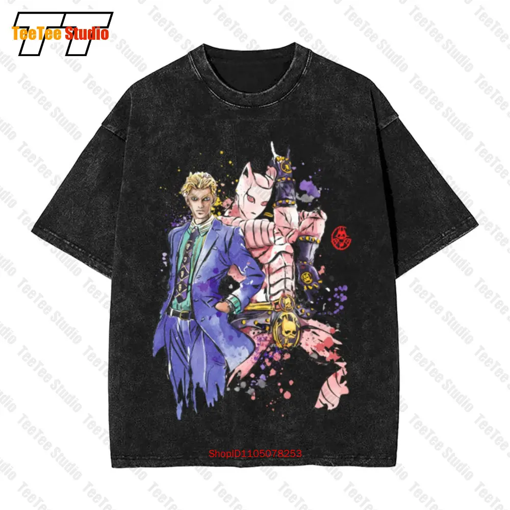Винтажная футболка большого размера с акварелью Kira Stand Killer Queen Jojos Bizarre Adventure 671B