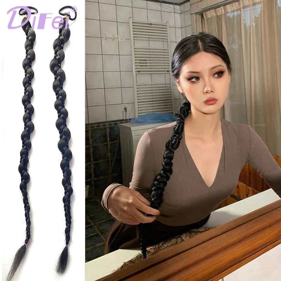 DIFEI Twisted Braided Synthetic Wig Female Braided Hair Ponytail Cool Handsome Style Fashion Double Ponytail Boxing Braided Wig