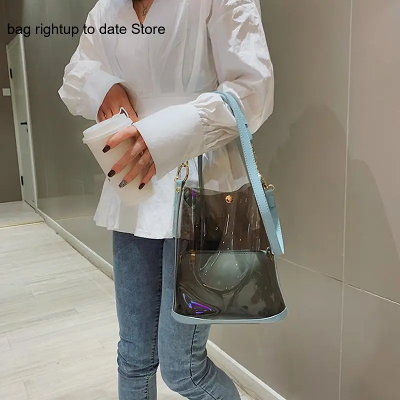 Summer Transparent One Shoulder Crossbody Bucket Bag for Women