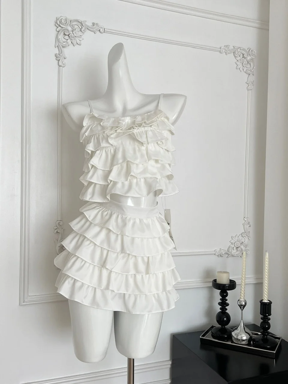 

Faionable ort Set Женский укороченный топ с рюшами по подолу и многослойная юбка Костюм из двух предметов Salt Or Sweet Sle Футболка Sexy Girl Sle