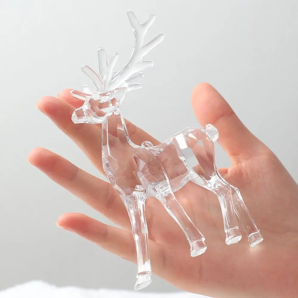 Acrylic Deer Figure Figurines Desktop Ornament Transparent Elk Reindeer Sculpture Miniatures Christmas Home Office Decoration