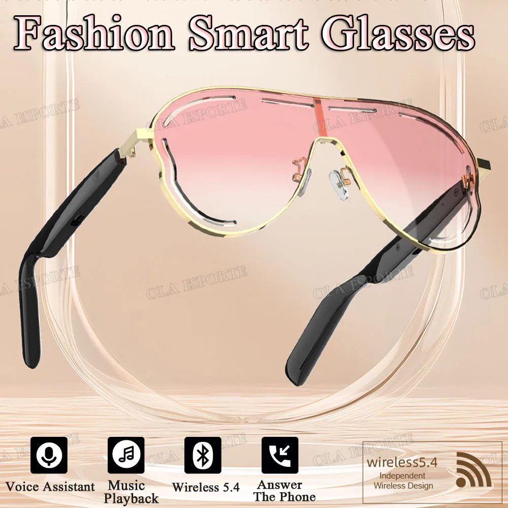 

2026 Newest Fashion Smart Glasses Music Camera Control Wireless Call UV Polarized Sunglasses Voice Assistant Women Smartglasses