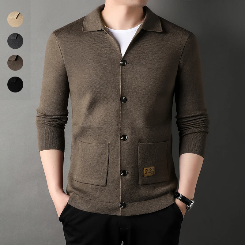

Autumn and Winter New Men's Long-Sleeved Sweater Youth Popularity Cardigan Men's Knitwear Sweater Lapel Youth Thin Coat