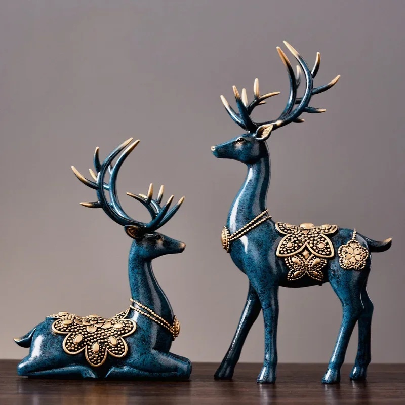 Luxury Large Deer Resin Sculpture Desktop Book Nook Home Office Art Decoration Figurines Vintage Living Room Decoration