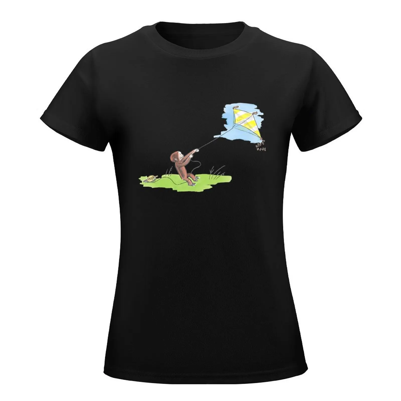 Curious George Flies Kite On A Sunny Day T-Shirt aesthetic clothes Female clothing cotton t shirts Women