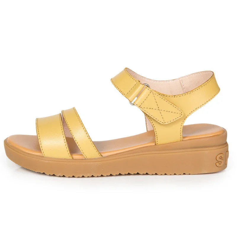 YAERNI Genuine Leather Women Flats Beach sandals shoes ladies Platform Sneakers Flip Flop shoe summer Fashion Mid Heel footwear