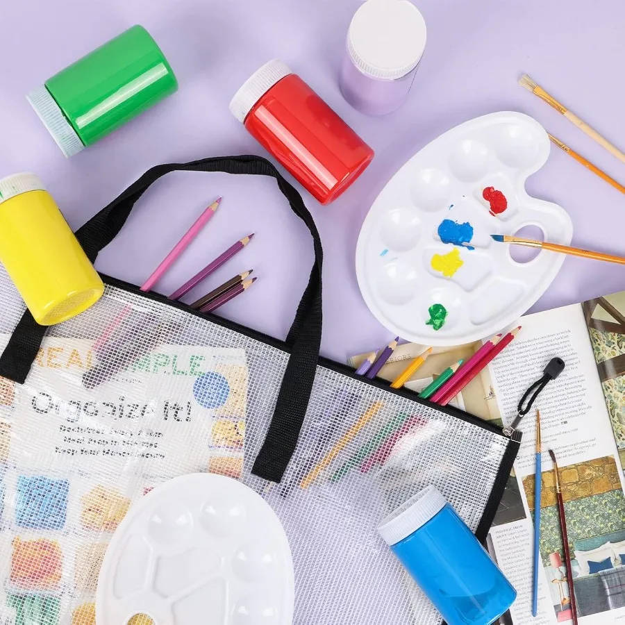 EOOUT 2 حزمة 18.5x24.8 بوصة حافظة محفظة فنية مجلد محفظة للعمل الفني حقيبة تخزين الملصقات مع سحاب ومقبض شبكة F