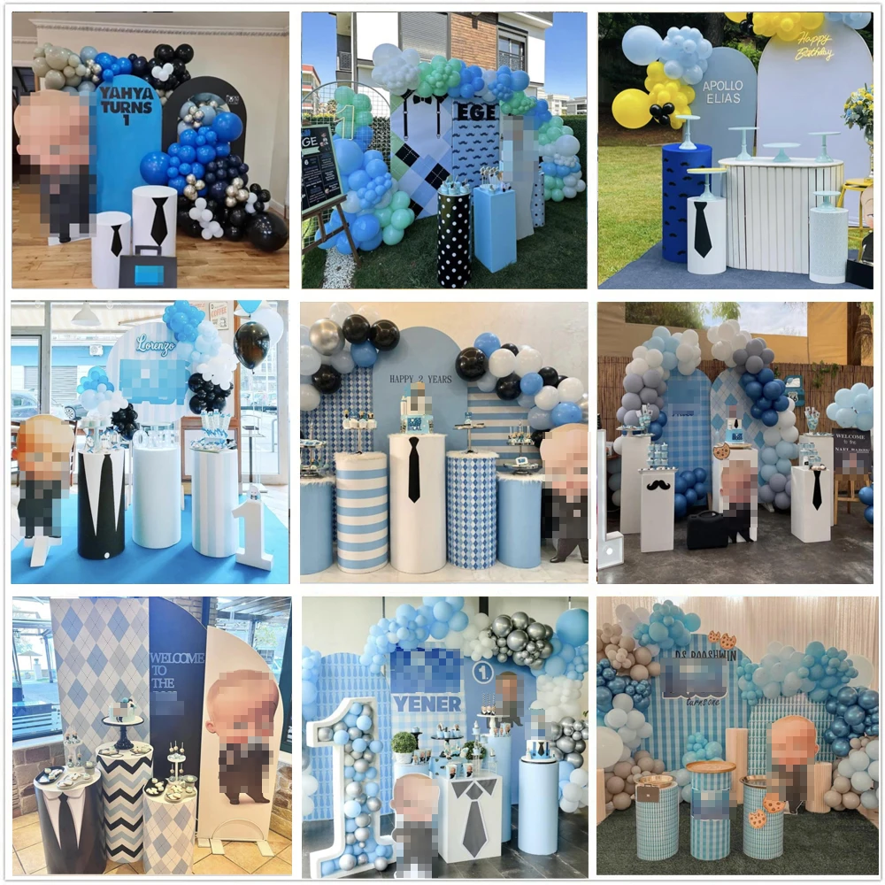 الأزرق المشارب الأسود التعادل اسطوانة طيدة يغطي ليتل بوس حفلات عيد ميلاد ديكور بسط الركيزة غطاء مفرش المائدة الدعائم